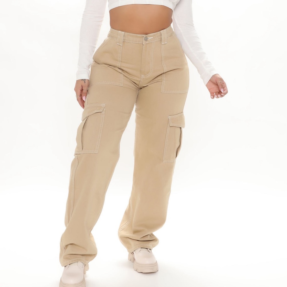 Fashion Nova Tan Flare & Wide Leg Jeans